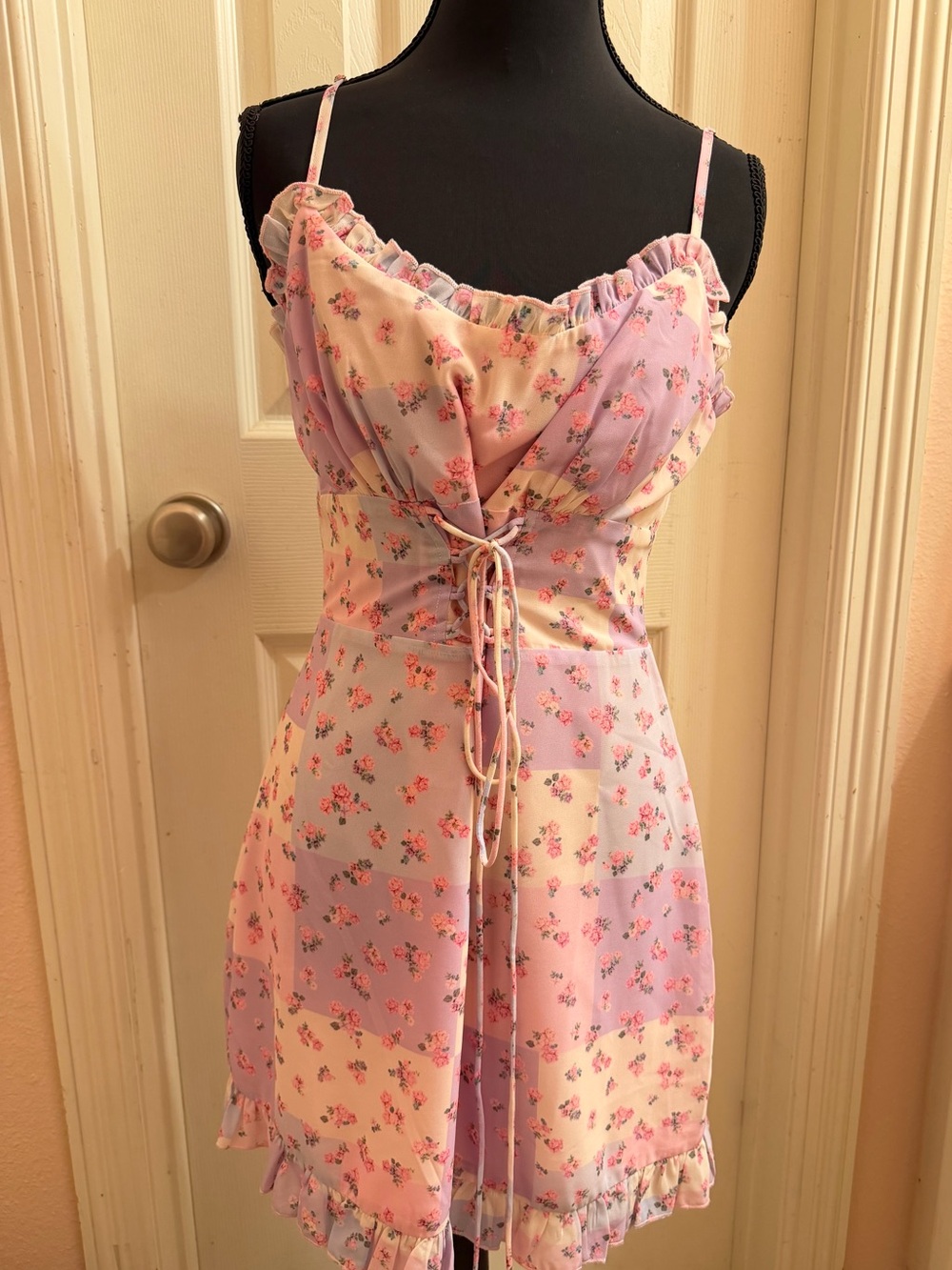 Sugar Thrillz Lavender and Pastel Pink Floral Lace-Up Dress